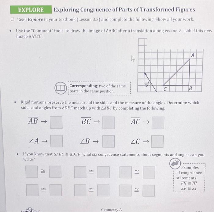 Solved EXPLORE Exploring Congruence of Parts of Transformed | Chegg.com