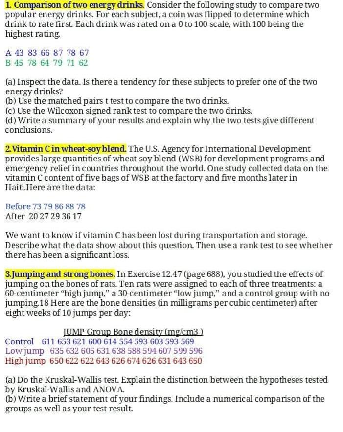 Solved 1. Comparison of two energy drinks. Consider the | Chegg.com