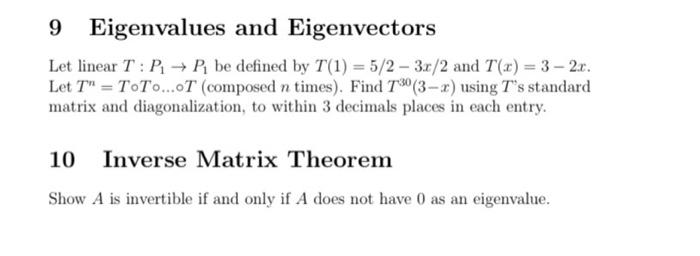 9 Eigenvalues And Eigenvectors Let Linear T P P Be Chegg Com