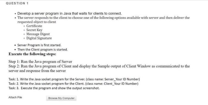 Solved QUESTION 1 • Develop a server program in Java that | Chegg.com