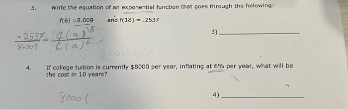 Solved 3. Write the equation of an exponential function that | Chegg.com