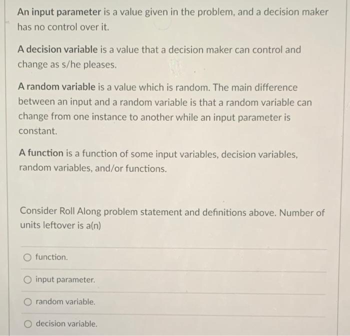 Solved An input parameter is a value given in the problem, | Chegg.com