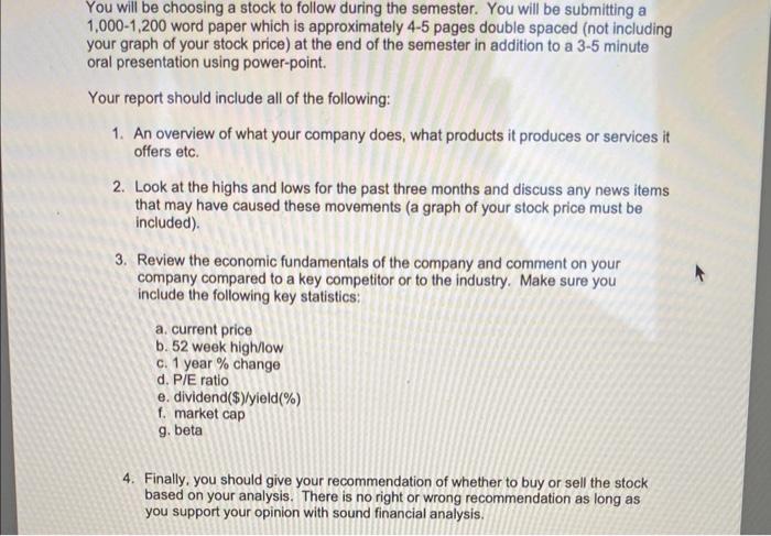 Solved got a stock project i need help with. any kind of | Chegg.com