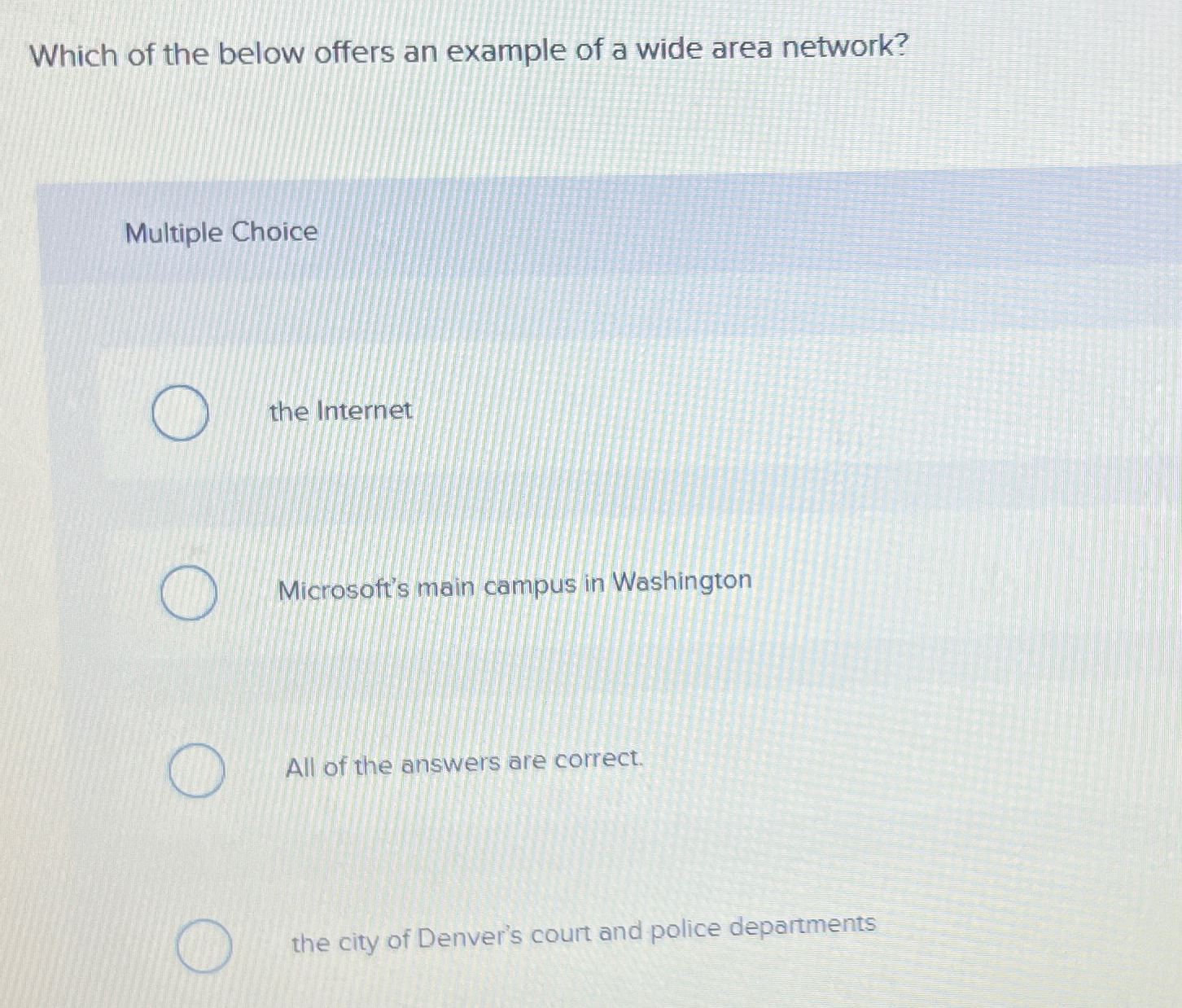 Solved Which of the below offers an example of a wide area | Chegg.com