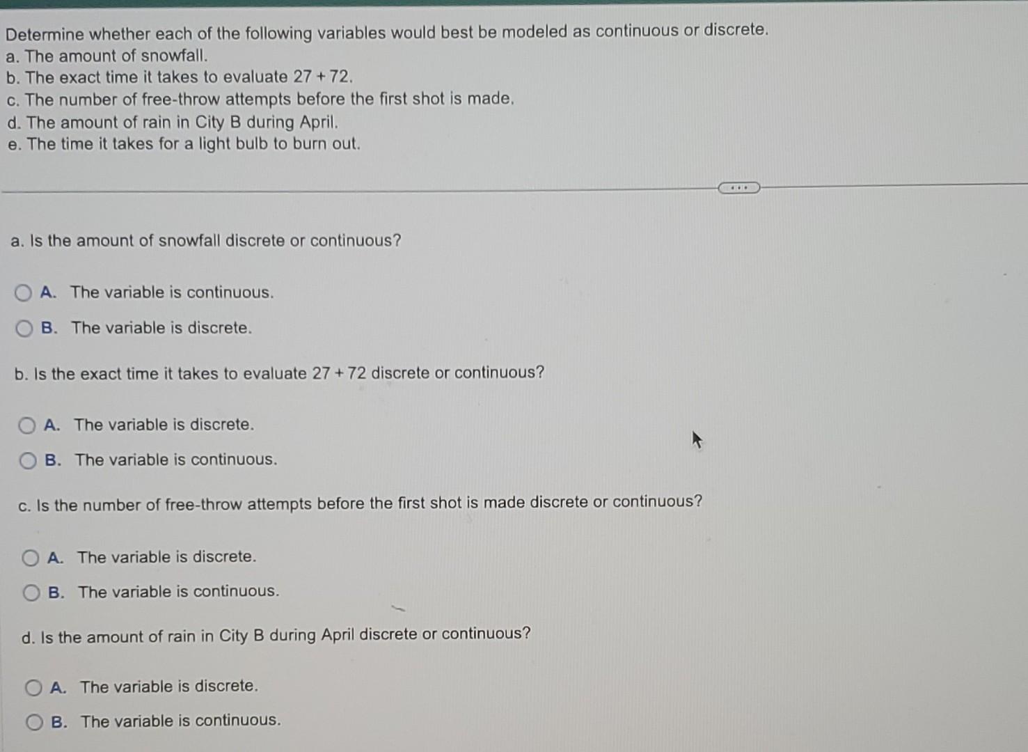 Solved Determine Whether Each Of The Following Variables | Chegg.com