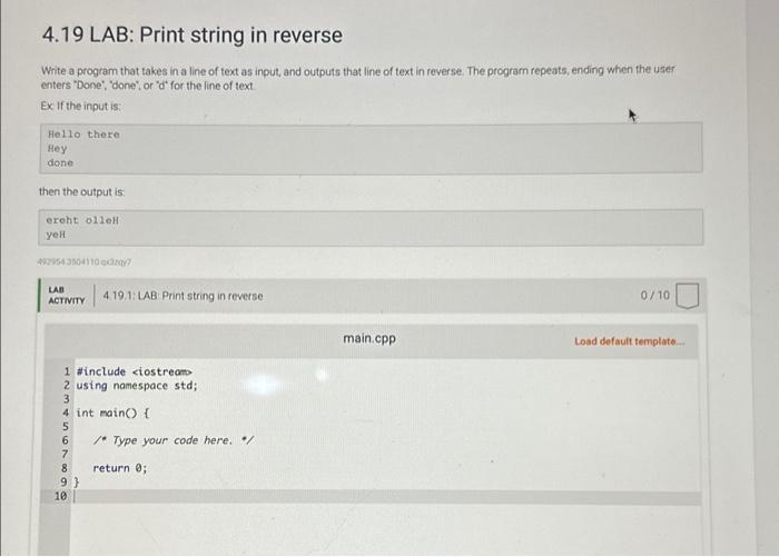 Solved Lab Print String In Reverse Write A Program Chegg Com