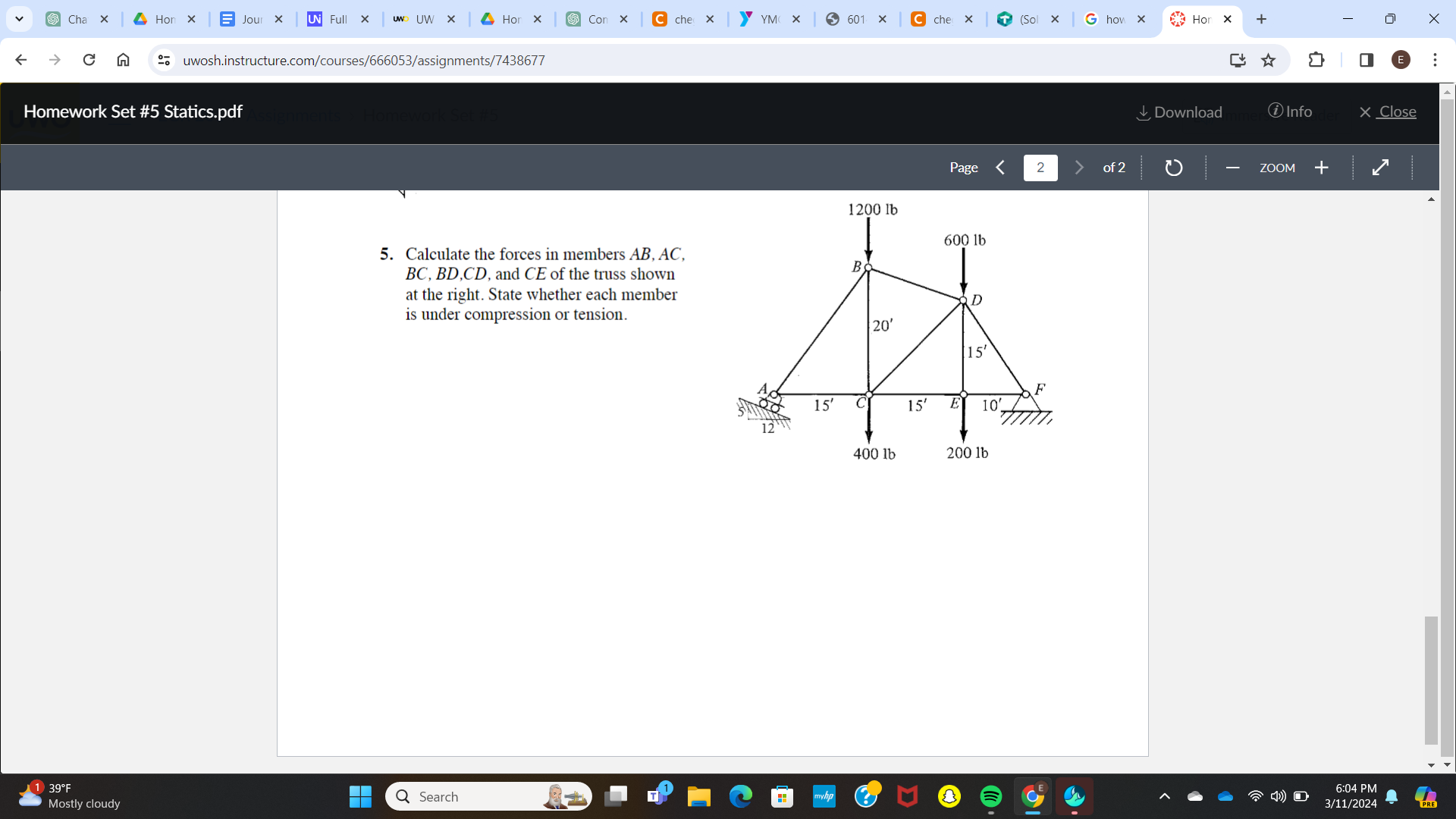 Solved Calculate The Forces In Members Ab ï Ac Bc ï Bd Cd Chegg Solved Calculate The Forces In Members Ab ï Ac Bc ï Bd Cd Chegg