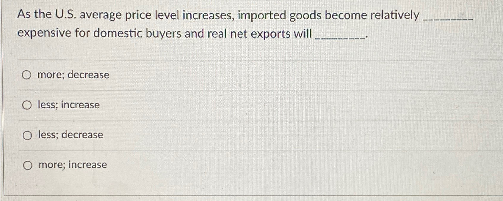 Solved As the U.S. ﻿average price level increases, imported | Chegg.com
