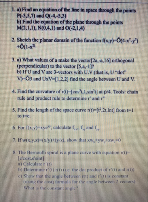 Solved 1 A Find An Equation Of The Line In Space Throug Chegg Com