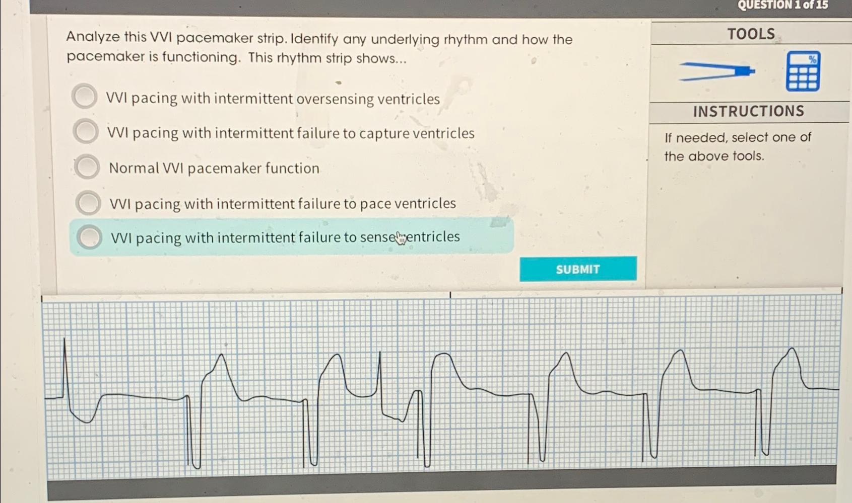 Solved QUESTION 1 ﻿of 15Analyze this VVI pacemaker strip. | Chegg.com