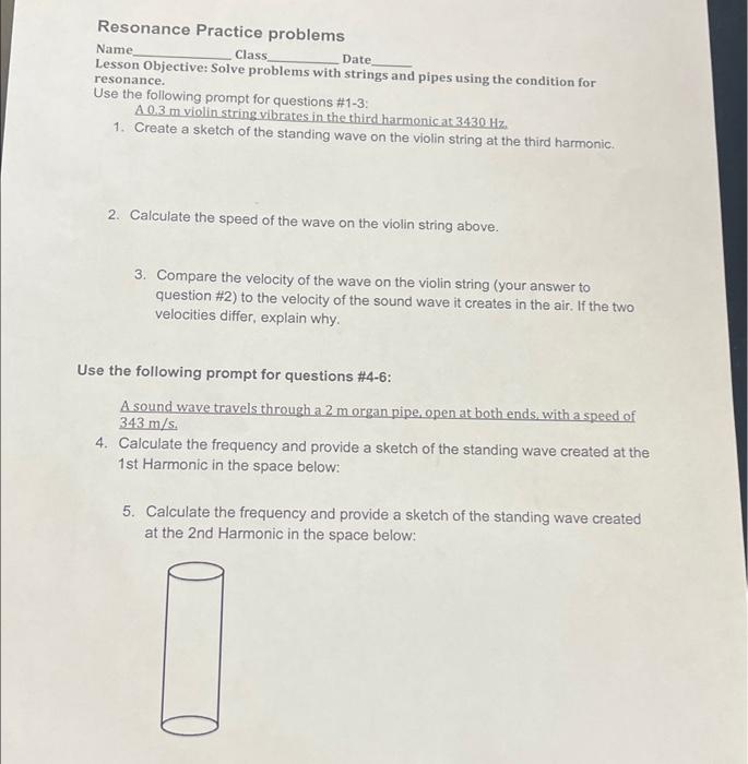 Solved Resonance Practice problems Name Class_ Date Lesson | Chegg.com