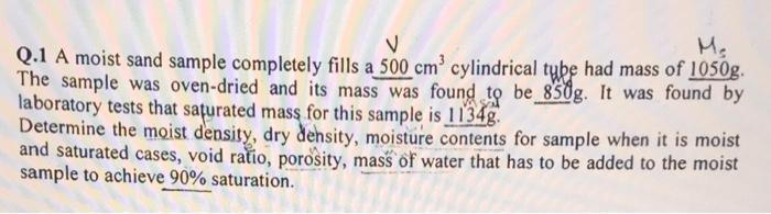 Solved Q.1 A moist sand sample completely fills a 500 cm3 | Chegg.com