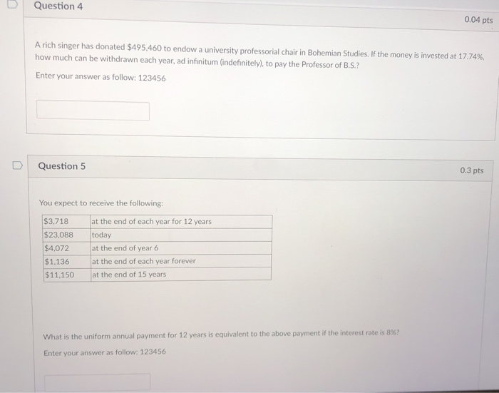 Solved Question 4 0.04 pts A rich singer has donated | Chegg.com