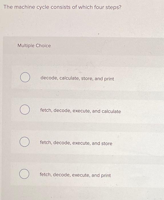 Solved The machine cycle consists of which four steps? | Chegg.com