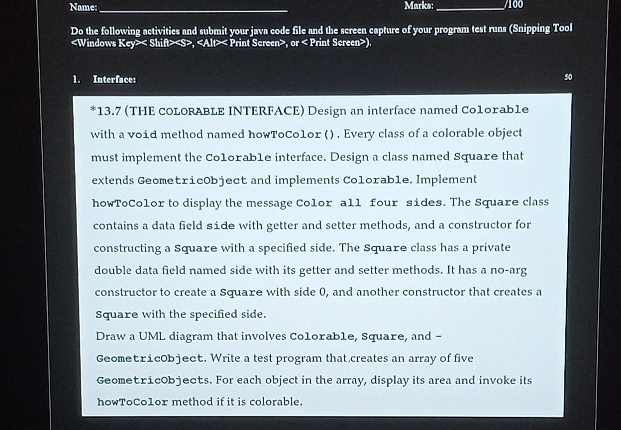 Solved Do the following activities and submit your java code | Chegg.com