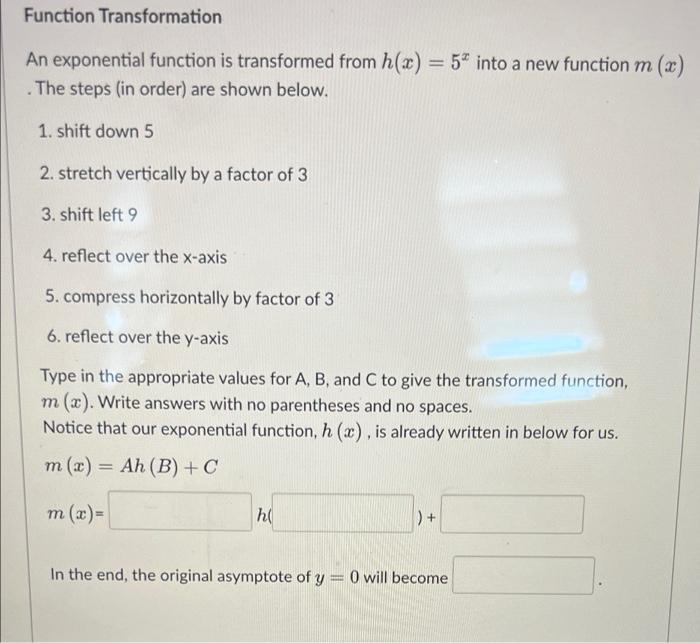 Solved Function Transformation An exponential function is | Chegg.com