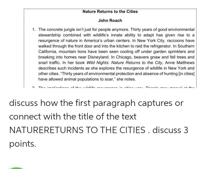 thesis statement nature returns to the cities