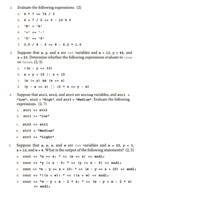 Solved 2. Evaluate The Following Expressions. (2) A. 4. 7 -- | Chegg.com