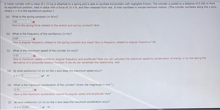 Solved A metal cylinder with a mass of 2.20 kg is attached | Chegg.com