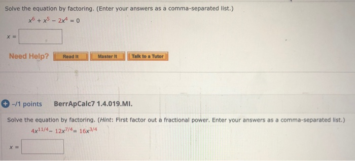 Solved Solve the equation by factoring. (Enter your answers | Chegg.com