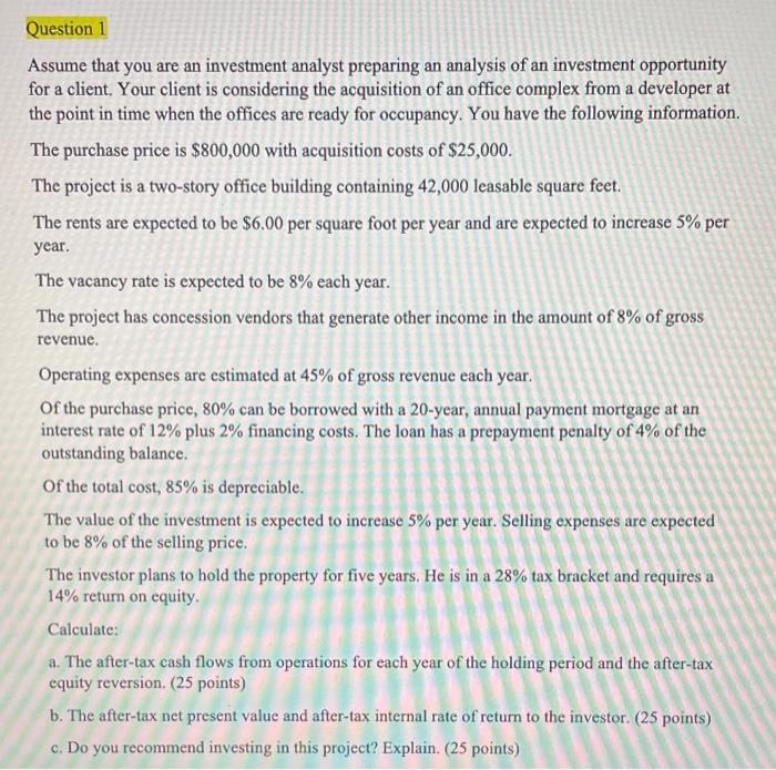 Question 1 Assume that you are an investment analyst | Chegg.com