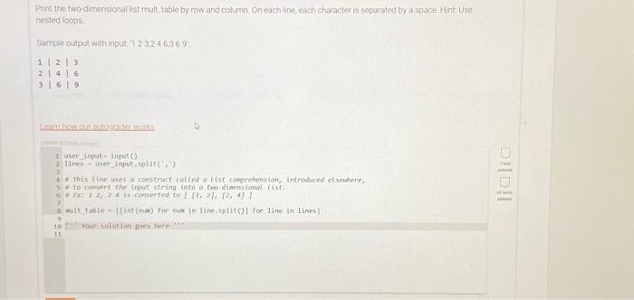 Solved Print the two dimensional list mult table by row and