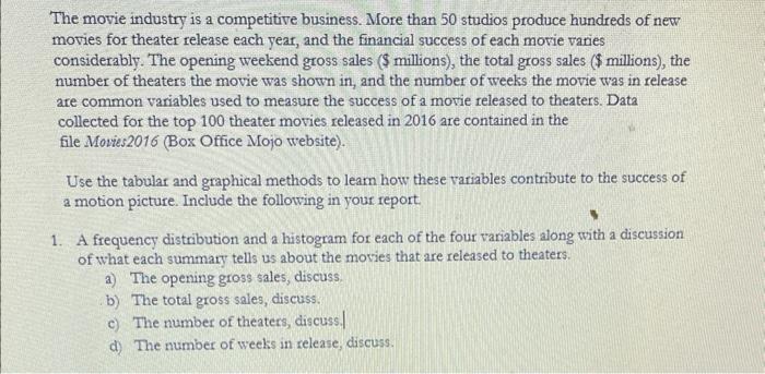 Solved The movie industry is a competitive business. More | Chegg.com