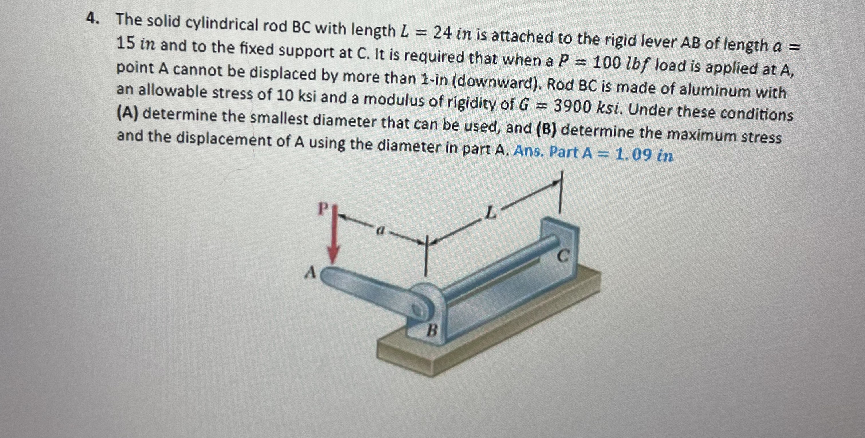 Solved The solid cylindrical rod BC with length L=24 ﻿in is | Chegg.com