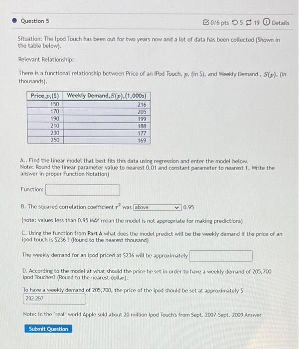 Solved Question 5 B0/6 Pts 5 19 Details Situation: The Ipod | Chegg.com