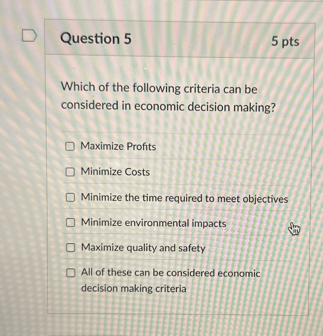 Solved Question 5Which of the following criteria can | Chegg.com