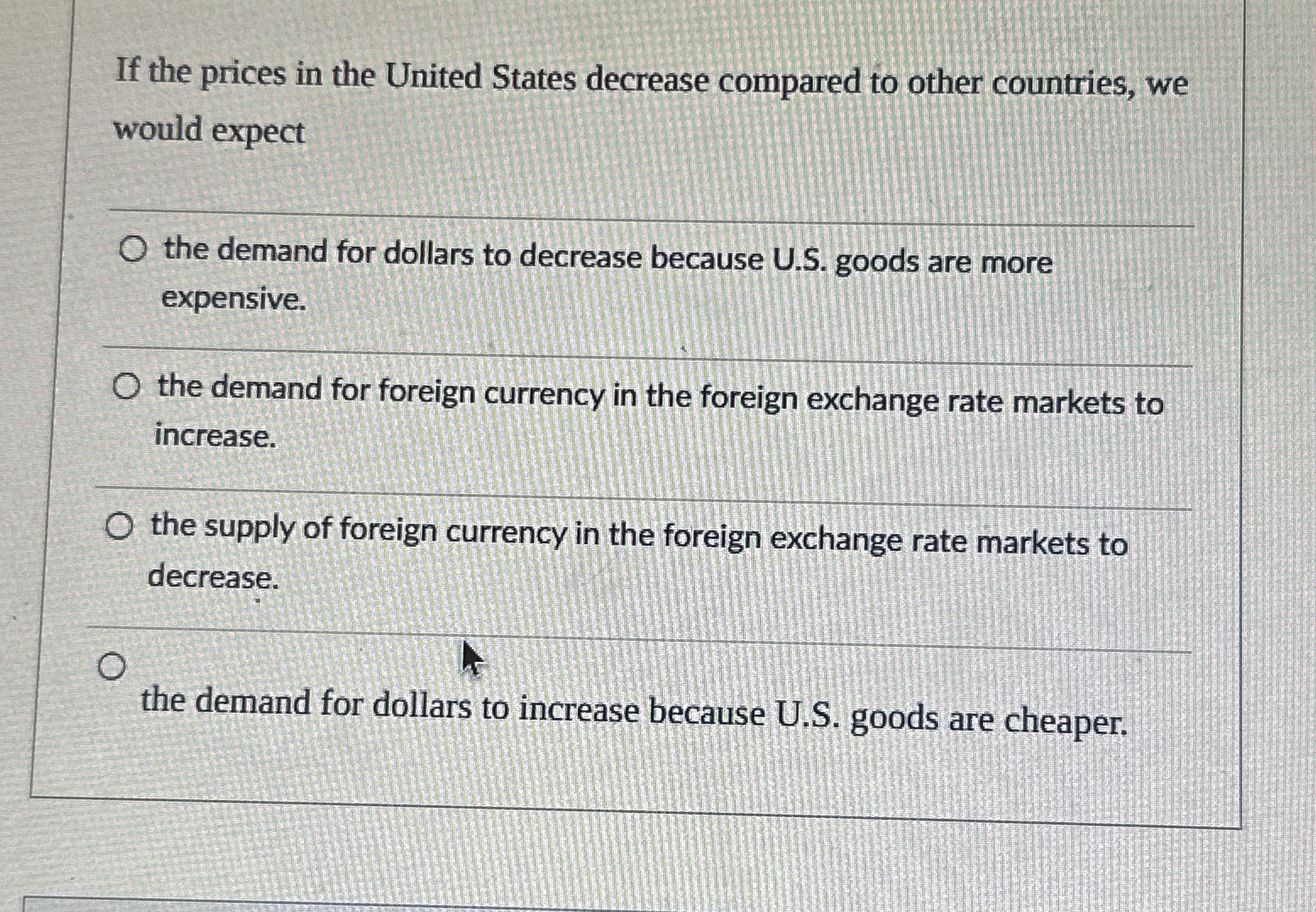 Solved If the prices in the United States decrease compared | Chegg.com