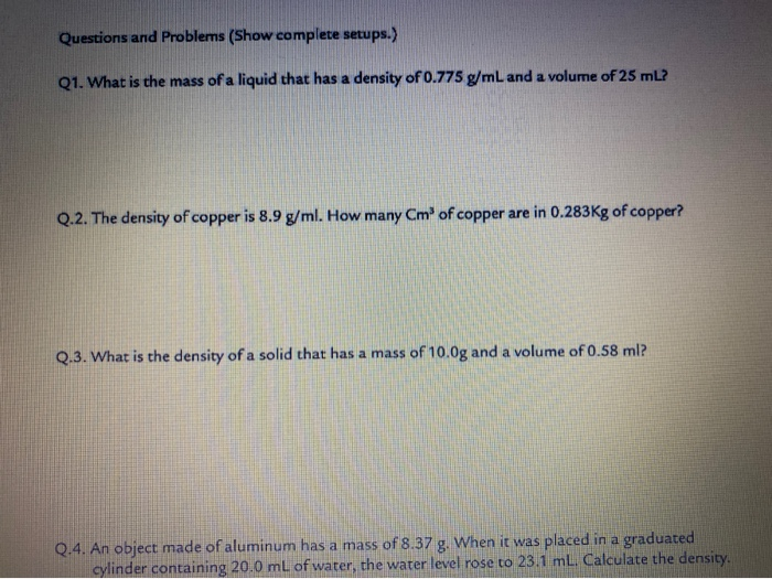 Solved A. Density of a solid metal cylinder by water