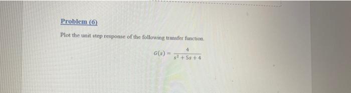 Solved Problem (6) Plot the unit step response of the | Chegg.com