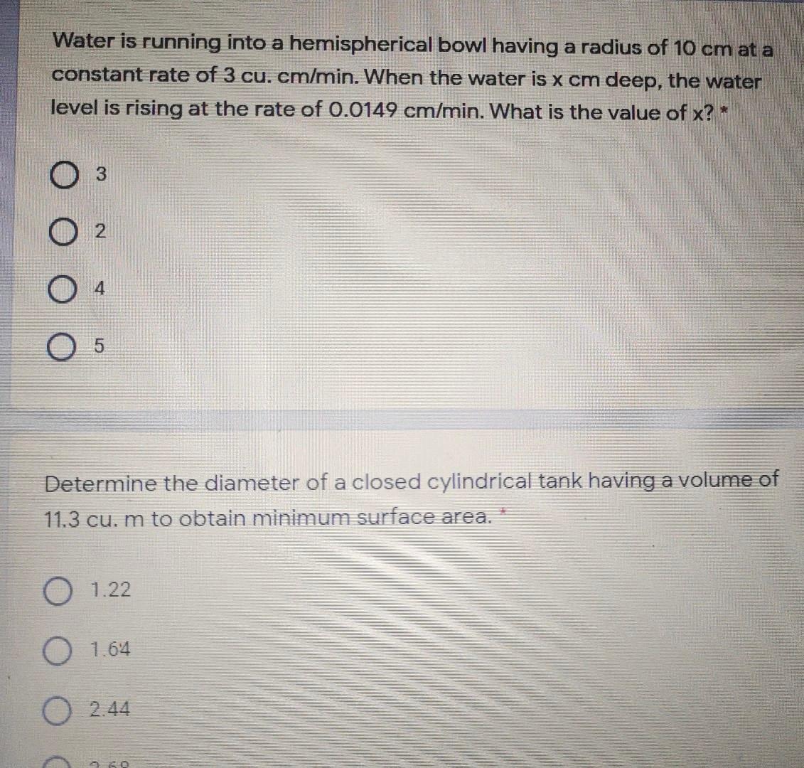 solved-water-is-running-into-a-hemispherical-bowl-having-a-chegg