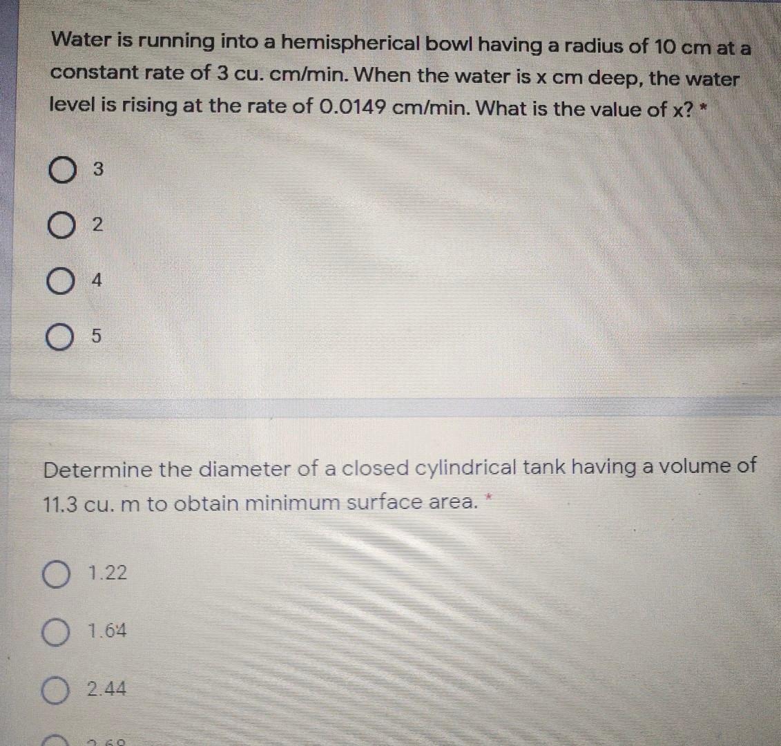 solved-water-is-running-into-a-hemispherical-bowl-having-a-chegg