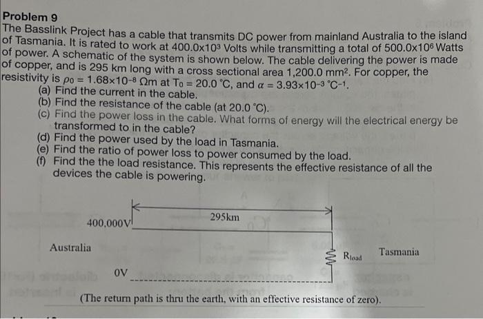 Solved Problem 9 The Basslink Project has a cable that | Chegg.com