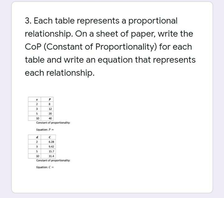 Solved 3. Each table represents a proportional relationship. | Chegg.com