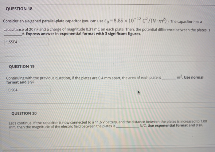 Solved Question 18 Consider An Air Gaped Parallel Plate C Chegg Com
