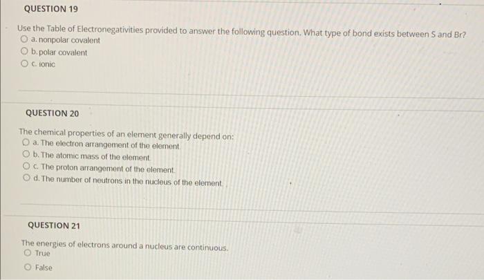 Solved QUESTION 19 Use the Table of Electronegativities | Chegg.com