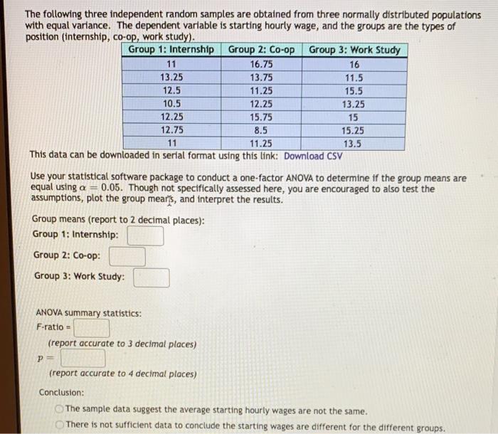 Solved The following three independent random samples are | Chegg.com
