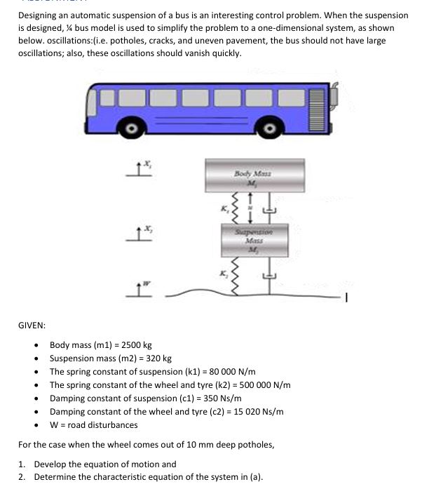 Solved Designing an automatic suspension of a bus is an | Chegg.com