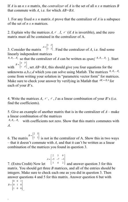 Solved 7. Given AE M. (F), let B the n x n matrix whose (i