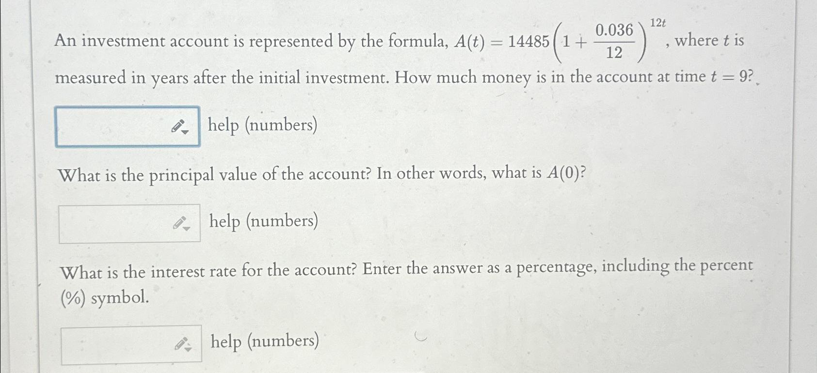 Solved An investment account is represented by the formula, | Chegg.com