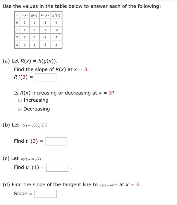 Solved Use The Values In The Table Below To Answer Each O Chegg Com