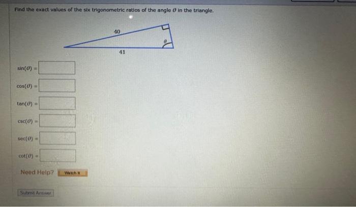 Solved Find the exact values of the six trigonometric ratios | Chegg.com