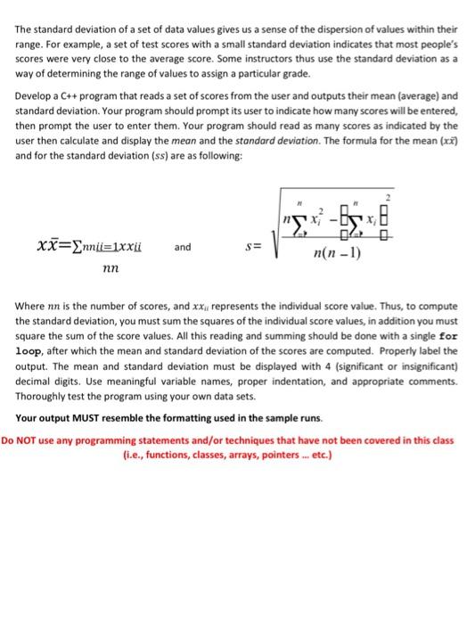 Solved The standard deviation of a set of data values gives | Chegg.com