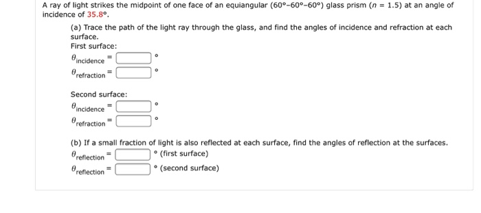 Solved A Ray Of Light Strikes The Midpoint Of One Face Of Chegg Com