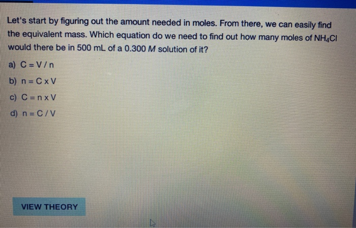 Solved Let S Start By Figuring Out The Amount Needed In M Chegg Com