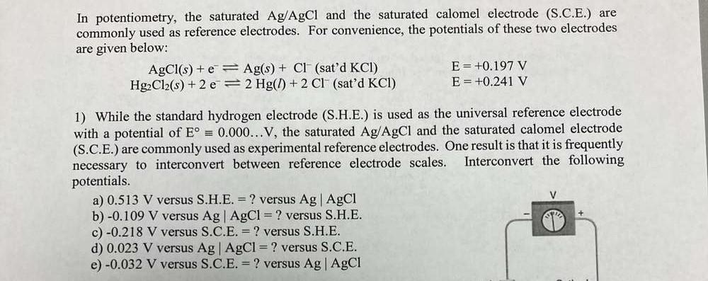 Solved In potentiometry, the saturated Ag/AgCl and the | Chegg.com