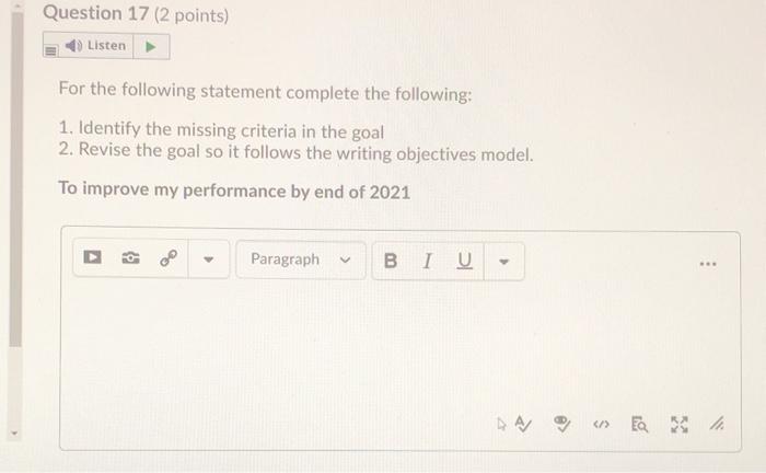 Solved Question 16 (2 points) Listen For the following | Chegg.com
